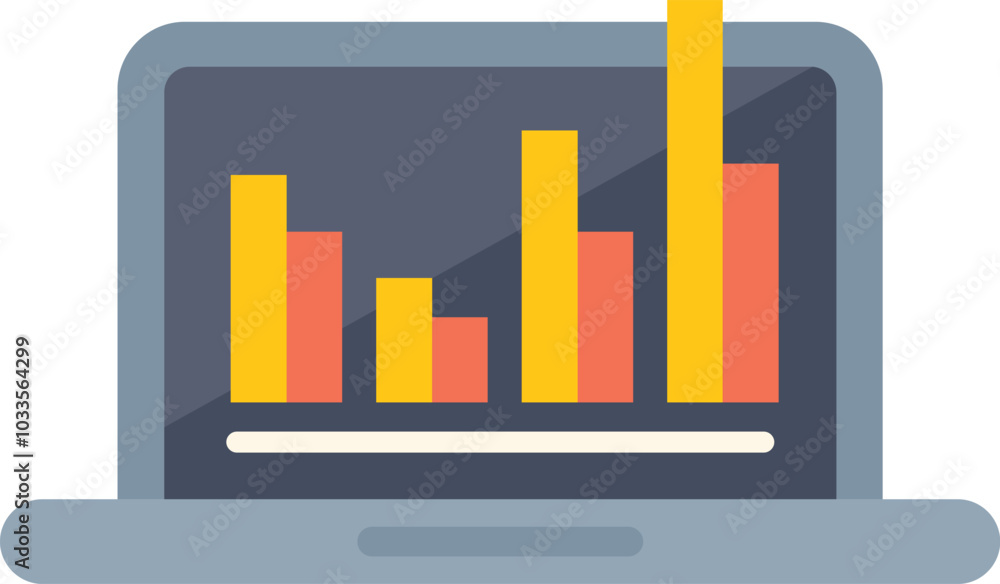 Poster laptop displaying colorful charts is representing market data analysis