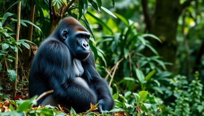 Obraz premium Majestic Gorilla Among Lush Greenery in Nature