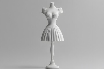 3D rendered white dress form mannequin with a pleated short dress