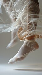 Fototapeta premium A close-up portrait of a woman's legs adorned in elegant silk stockings, gracefully accentuating her figure while wearing a stylish dress. The image highlights the luxurious texture of the fabric and 