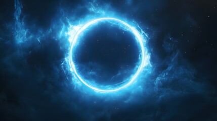 Fototapeta premium A Glowing Blue Ring in a Dark and Cloudy Cosmic Landscape