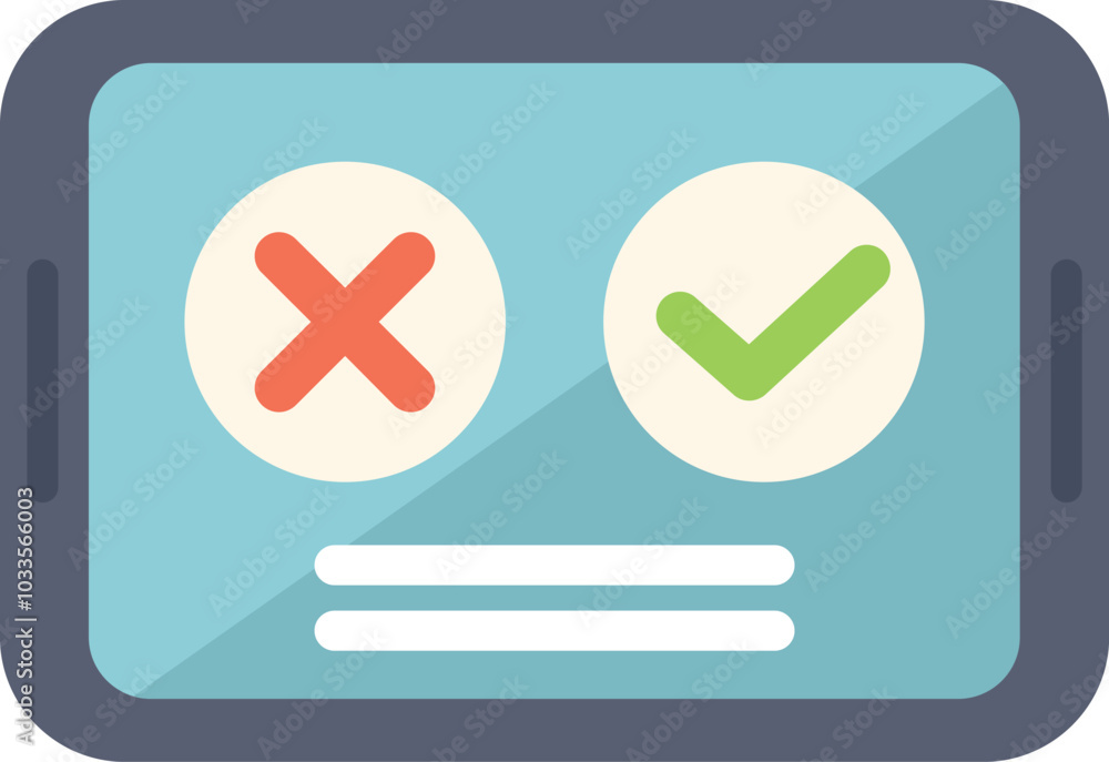 Poster smartphone is displaying an online survey with true or false buttons, allowing users to provide feed