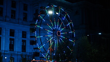 The Chistmas night city view with the lights on at night