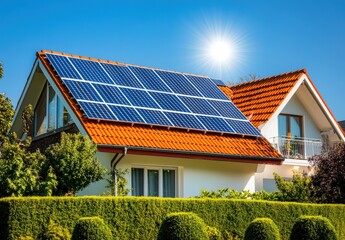 A beautiful house featuring solar panels installed on its roof