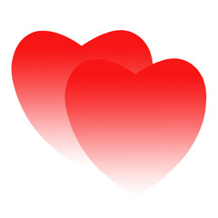 Red heart symbols of love, romance, passion on white. Two hearts as one concept for logo, valentines day, anniversary greeting card. Gradient abstract. 