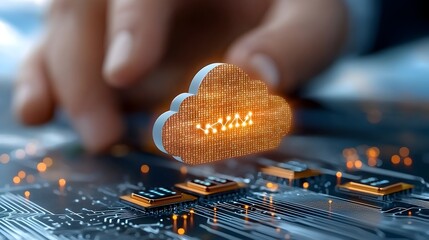 Futuristic digital cityscape with encrypted data flowing seamlessly between cloud based servers and users showcasing the advanced technology and interconnectivity of the modern digital age