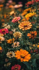 Obraz premium Vibrant Zinnias in Bloom at Flower Field