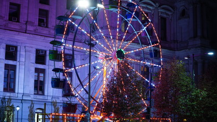 The Chistmas night city view with the lights on at night