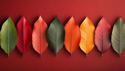 Autumn leaves in an abstract, artistic style, using vivid reds, oranges, and greens for a modern fall design