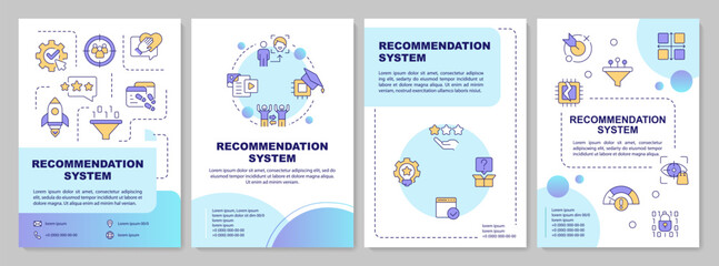 Content recommendation system blue gradient brochure template. Leaflet design with linear icons. Editable 4 vector layouts for presentation, annual reports. Arial-Bold, Myriad Pro-Regular fonts used