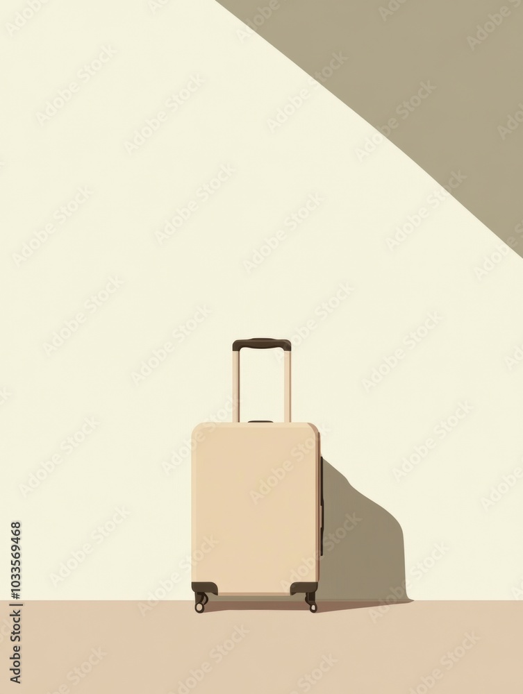 Poster the suitcase stands alone in a minimalist space, bathed in soft light that highlights its clean desi