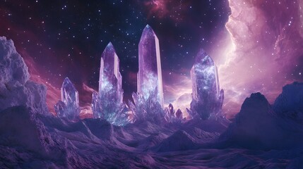 Crystal Mountains Under a Starry Purple Sky