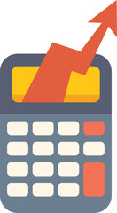 Calculator is showing a growing upward trend arrow graphic, indicating financial success