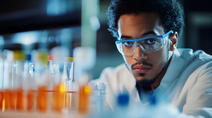 A Close-Up Portrait of a Serious Male Scientist in a Lab