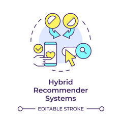 Hybrid recommender systems multi color concept icon. Personalized content, preferences. User data. Round shape line illustration. Abstract idea. Graphic design. Easy to use article, blog post