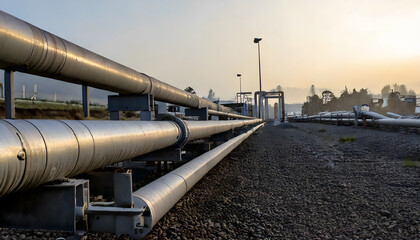 Naklejka premium Industrial gas pipelines extending into distance 