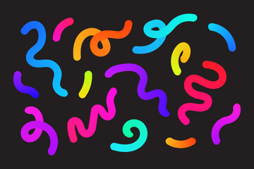 Obraz premium Abstract Gradient Shapes Set Vector Graphic Wavy Lines in Rainbow Colors Colorful Fluid Wave Squiggly Design Elements