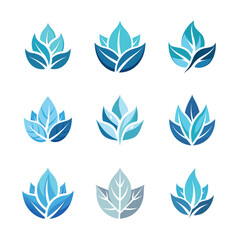 Fototapeta premium Set of Winter Frosted Leaves Logo Vector Illustrations on White Background