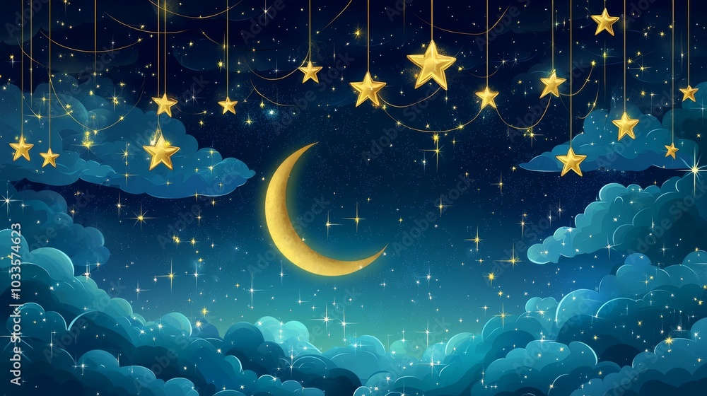 Poster an abstract light blue particle background with clouds in the sky