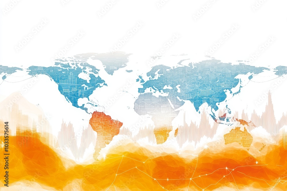 Poster this 3d rendering shows forex trading on a global map.