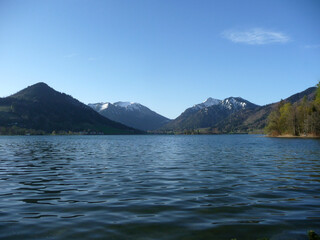 Tegernsee lake,  Bodenschneid mountain tour in springtime, Bavaria, Germany