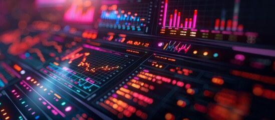 Colorful digital dashboard with charts and graphs. Data analysis and technology concept