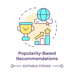 Popularity-based recommendations multi color concept icon. Service quality, user rating. Online marketing. Round shape line illustration. Abstract idea. Graphic design. Easy to use article, blog post