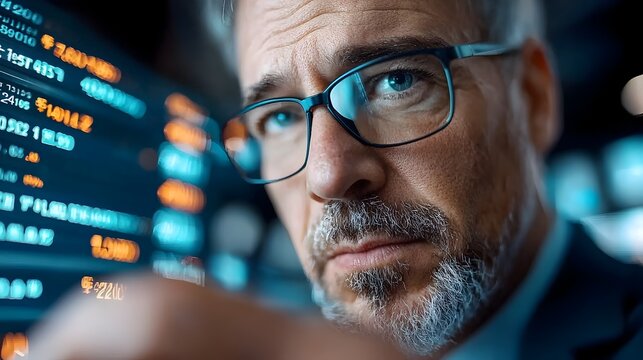 Closeup of a digital screen or monitor displaying a real time market ticker with scrolling financial data and market information  The image represents the fast paced world of finance investment