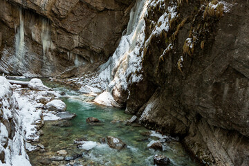 Partnachklamm or Partnach gorge in wintertime