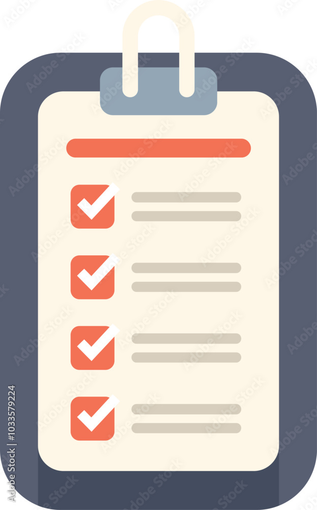 Poster clipboard showing completed checklist with checkmarks, business organization and productivity concep