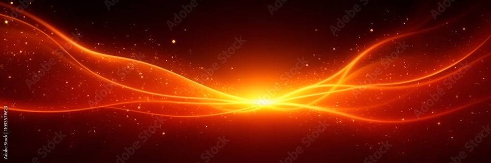 Aufkleber dynamic orange and red abstract background with flowing light waves and sparkles for creative design