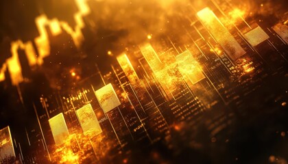 Fototapeta premium Golden bars with an upward stock market graph, symbolizing wealth accumulation and successful investment in financial markets