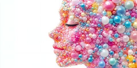 A woman's face made of colorful beads