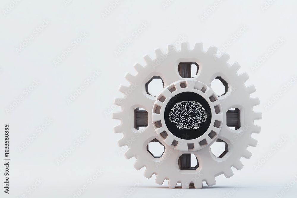 Poster a white gear with a brain graphic at its center symbolizes the connection between engineering and in