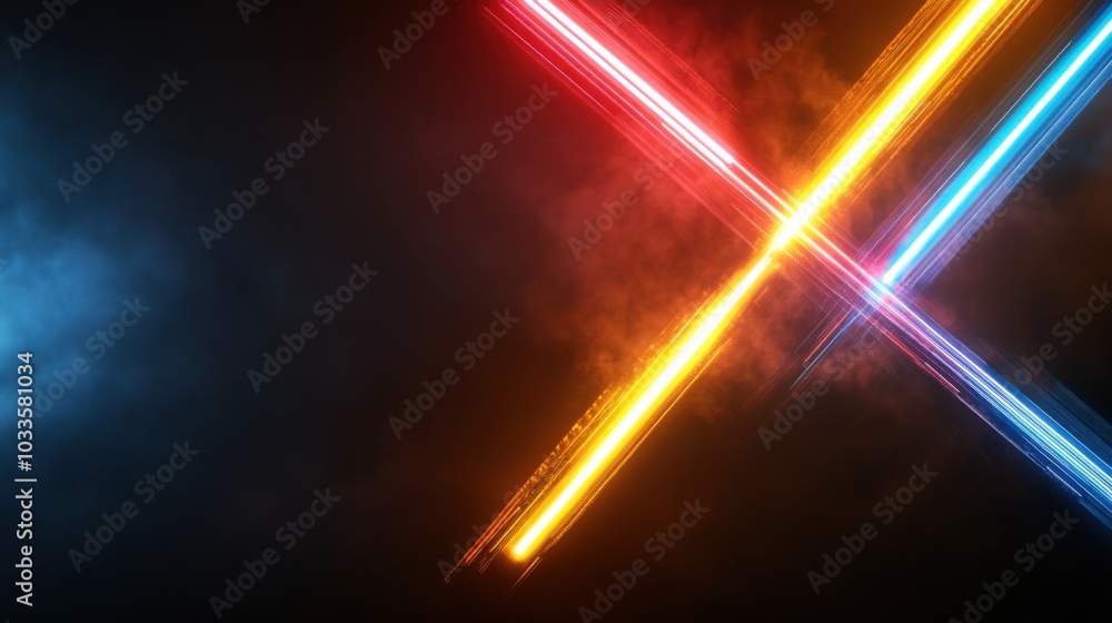 Wall mural vibrant neon laser beam cross pattern for digital design and visual media