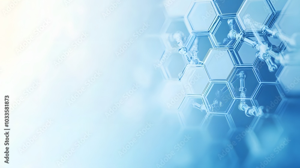Poster abstract blue hexagon pattern with glowing edges