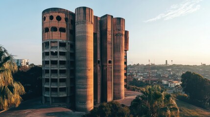 Fototapeta premium A brutal architectural trend combining traditional design elements with high-tech solutions for innovative cityscapes