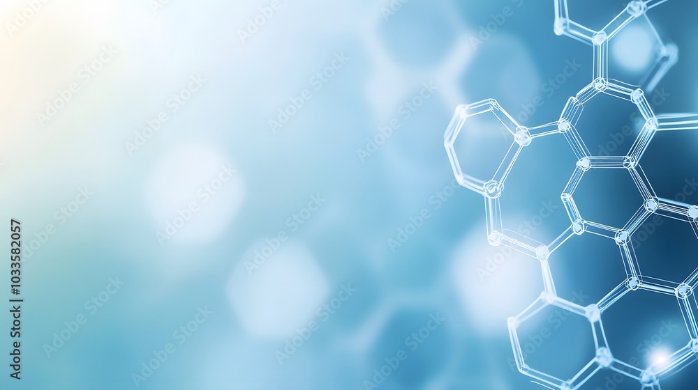 Aufkleber abstract molecular structure on a blue background with bokeh