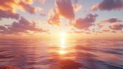 Obraz premium A breathtaking sunrise over a calm ocean, with warm light spreading across the water, representing new beginnings and fresh opportunities