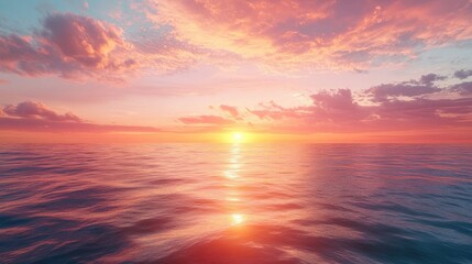A breathtaking sunrise over a calm ocean, with warm light spreading across the water, representing new beginnings and fresh opportunities