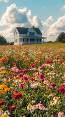 Obraz premium Vibrant Flower Field Under Blue Sky