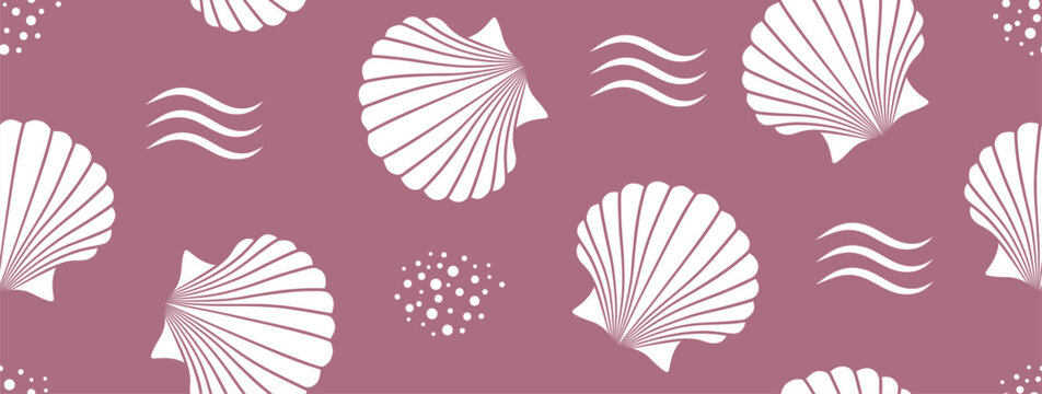 Seamless pattern with Seashells. vector illustration. 
