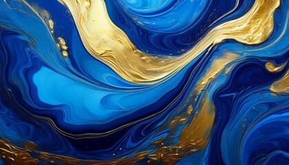 Abstract swirling blue and gold paint texture