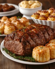 Succulent roast beef with savory sides for a festive meal