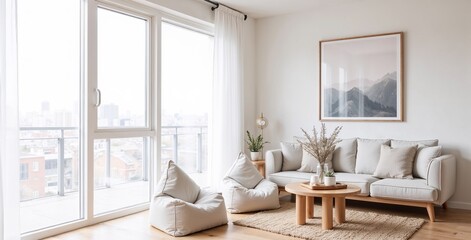 Modern Living Room with City View

