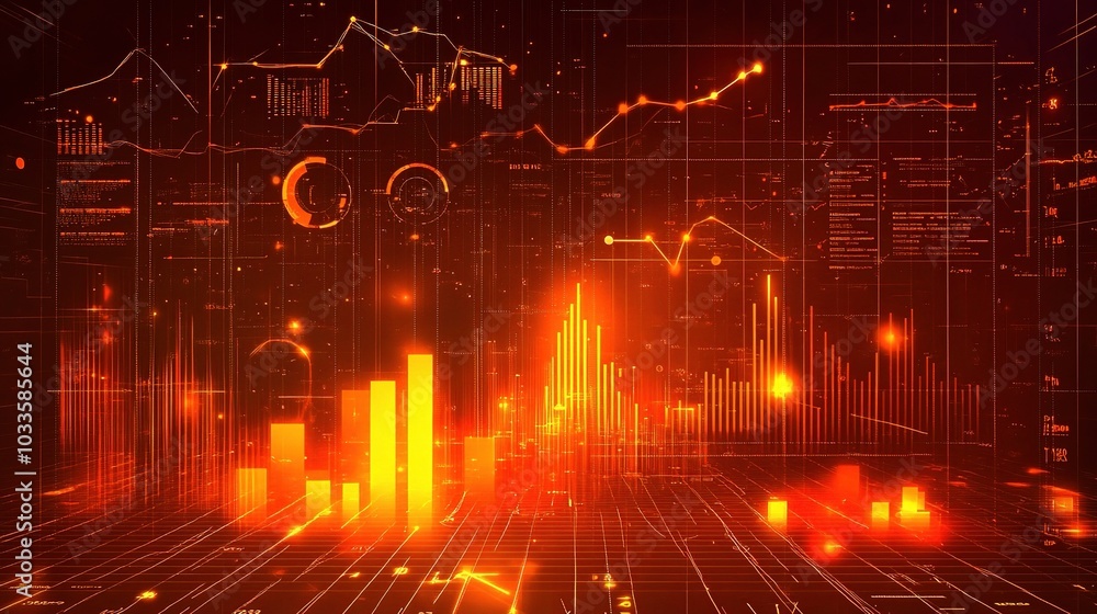Poster dynamic data visualization with orange and red elements