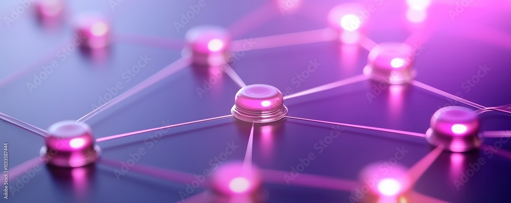 Aufkleber abstract digital network with glowing nodes on a dark background.