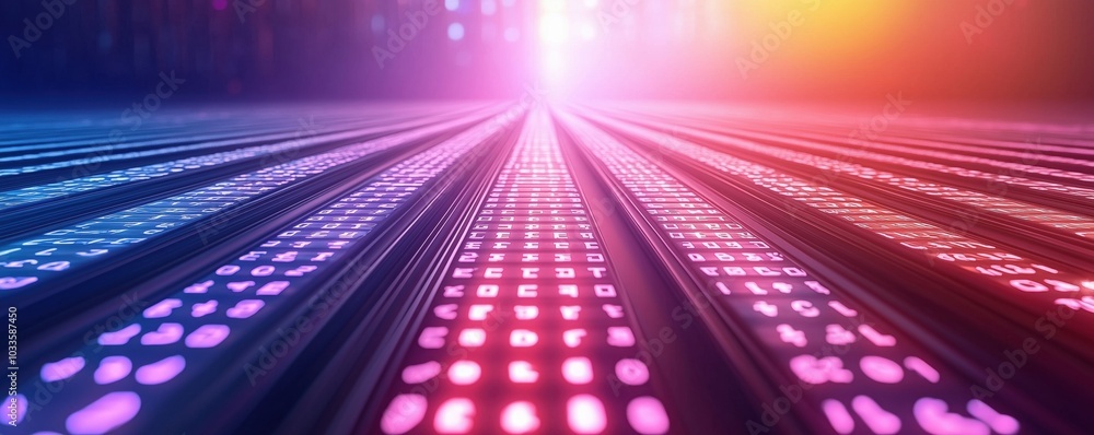 Poster abstract vibrant light trails creating a dynamic, futuristic atmosphere.