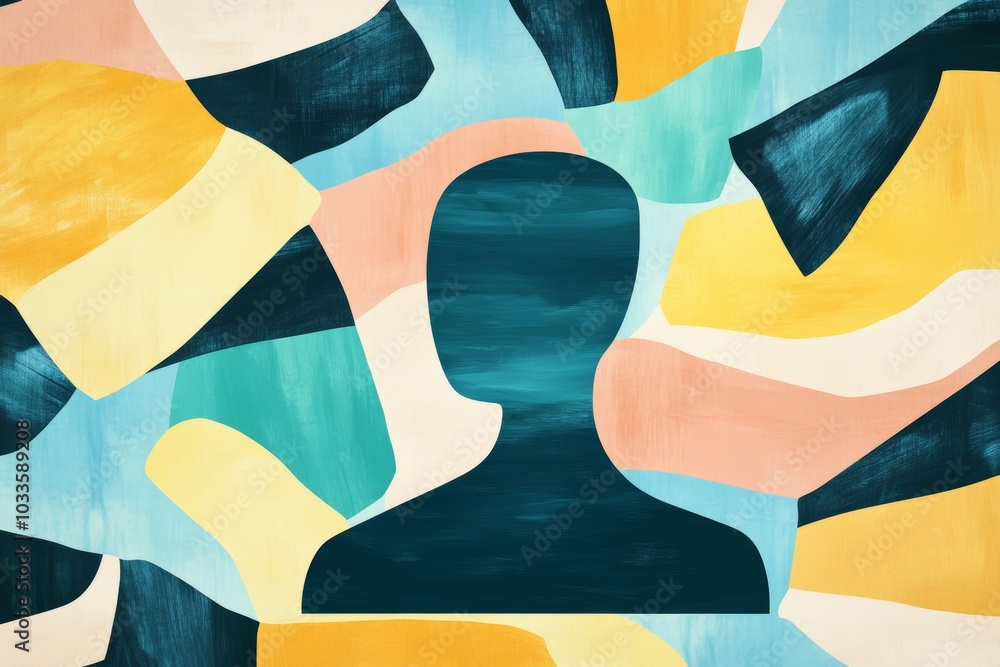 Poster abstract silhouette of a person surrounded by colorful patterns and shapes representing individualit