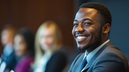 A businessman smiling during a successful presentation
